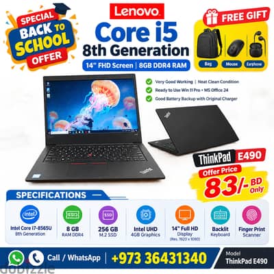 Lenovo Intel Core i5 8th Generation Laptop 14" Full HD Display 8GB RAM