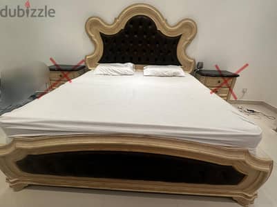 Bed with mattress and huge wardrobe