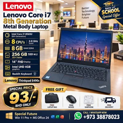 Thinkpad Core i7 8th Gen Laptop Metal Body 8GB RAM 256GB SSD Win & Off