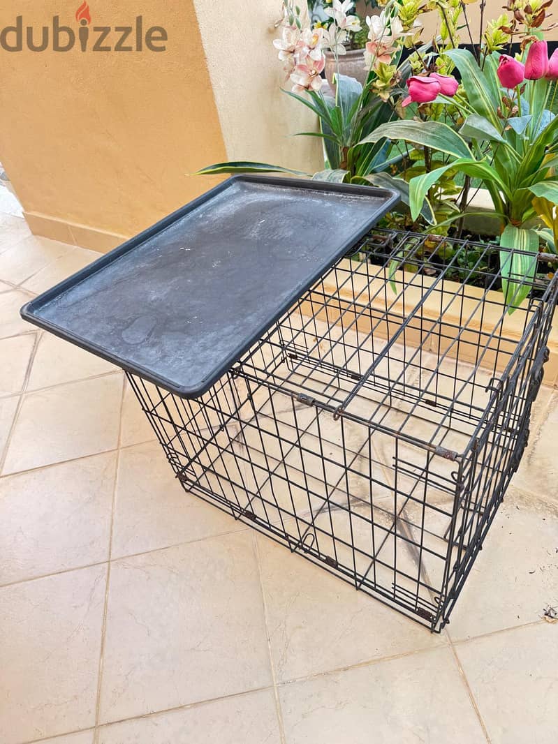 foldable metal dog/pet crate with a removable plastic tray 1