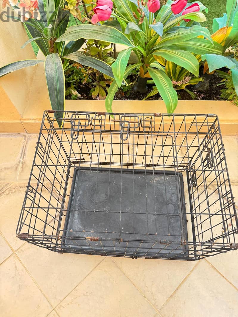 foldable metal dog/pet crate with a removable plastic tray 2