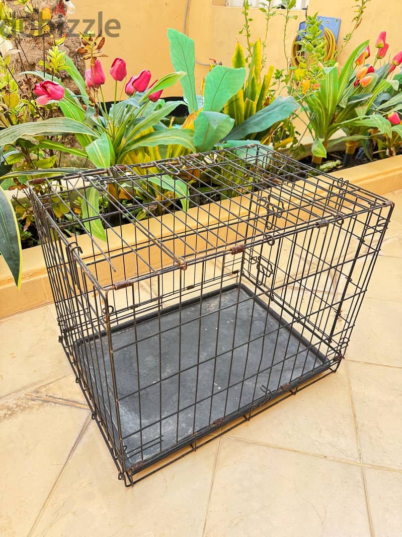 foldable metal dog/pet crate with a removable plastic tray 3