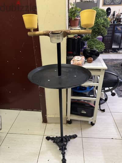 Parrot stand with cage