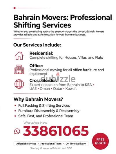 House Shifting Service in Bahrain - 24/7 Available