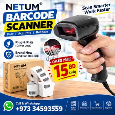 New NETUM Barcode Scanner  Plug & Play (Driver Less) New Conditition