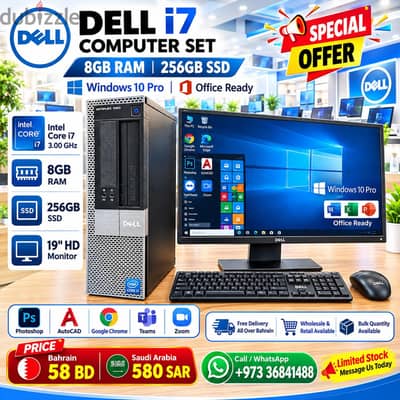 DELL i7 COMPUTER SET 8GB RAM 256GBSSD Win 10 Pro Office Ready-36841488