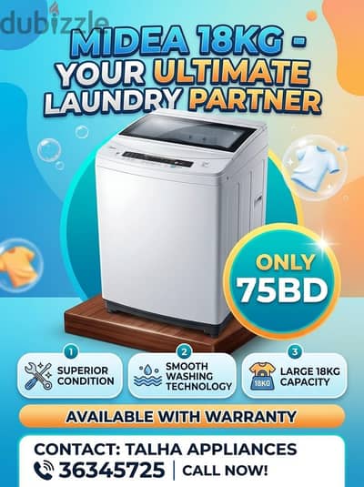 Midea 18KG Very Good Condition Washing Machine Only 75BD