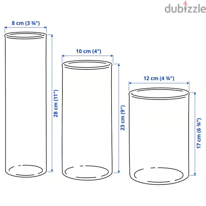 Ikea Clear Cylinder Glass Vase, set of 3 1