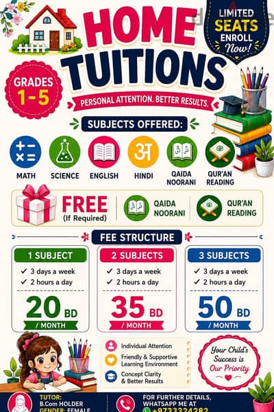 Tutions for kids from grade 1-5 in Hidd