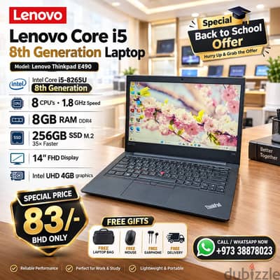Thinkpad Core i5 8th Gen Laptop 8GB RAM 35x Fast M. 2 Win 11 & MS Offic
