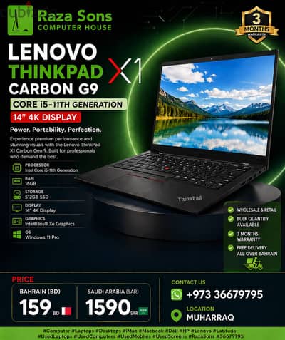 Lenovo Thinkpad X1 Carbon G9 Core i5-11th Generation (4k Display)