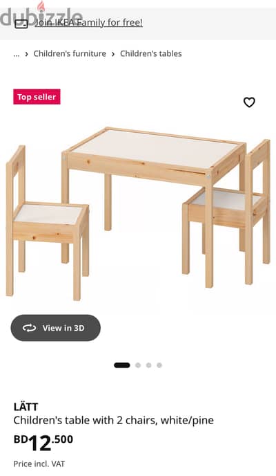 Table and 2 chairs for kids