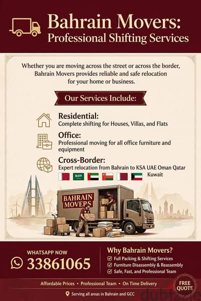 Furniture Movers in Bahrain villa flat office shifting