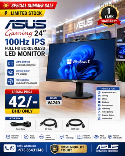 Brand New ASUS Gaming 24" IPS Monitor 100Hz with Warranty