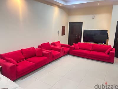 Large Red Fabric Sofa Set – Excellent Condition