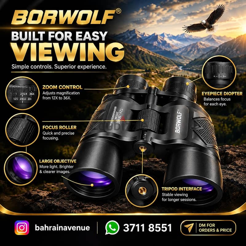 BORWOLF 12-36x60 HD High Power Zoom Binoculars - Brand New 3