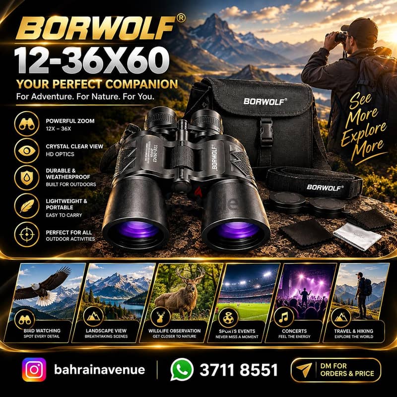 BORWOLF 12-36x60 HD High Power Zoom Binoculars - Brand New 5