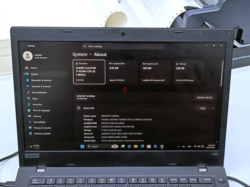 Lenovo Laptop i5 8th Gen 8GB RAM 256GB SSD 14" Full HD IPS Only BD 86 2
