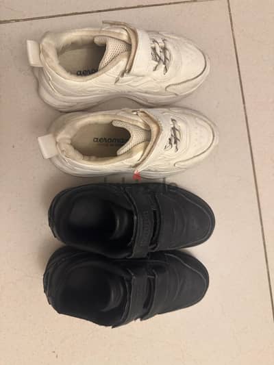 Kids school shoes black and white- two sets