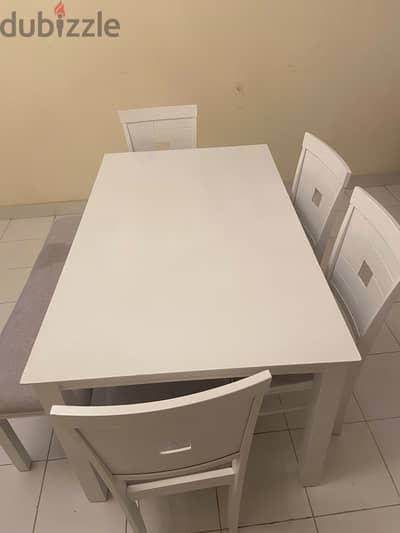 6-Seater White Dining Table Set with Bench & 4 Chairs