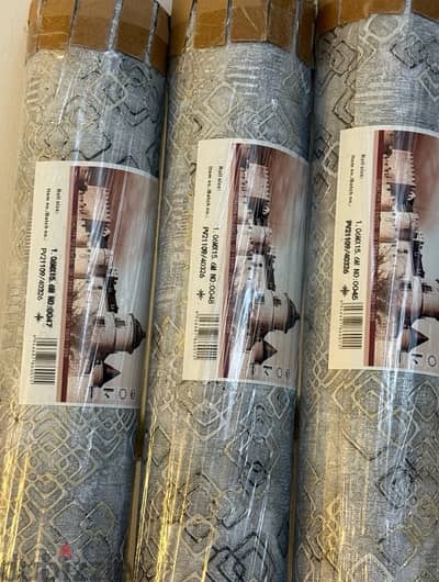 Urgent Sale! Premium Grey & Silver Wallpaper Rolls with Golden Pattern