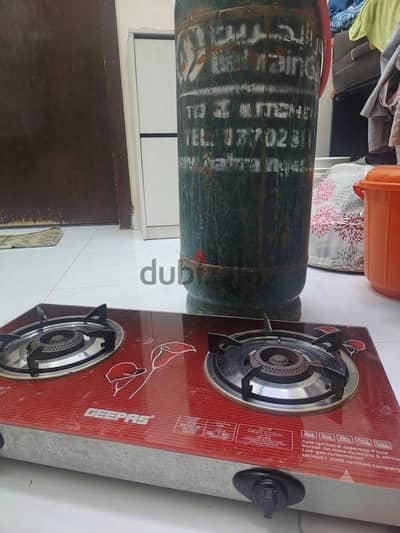 Geepas 2-Burner Gas Stove + Empty Gas Cylinder  - 30 BD