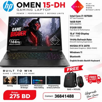 HP OMEN 15 Gaming Laptop i7 10th Gen RTX 2070 8GB 144Hz 16GB 512GB SSD