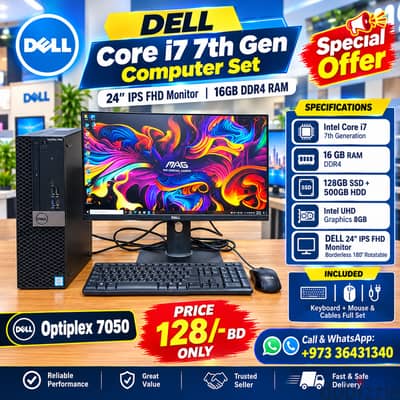 Special Offer DELL Core i7 7th Gen Computer 24" IPS FHD LED + 16GB RAM