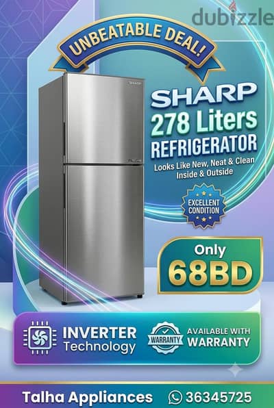 Sharp Refrigerator Looks Like New J-Tech Inverter Technology Only 68BD