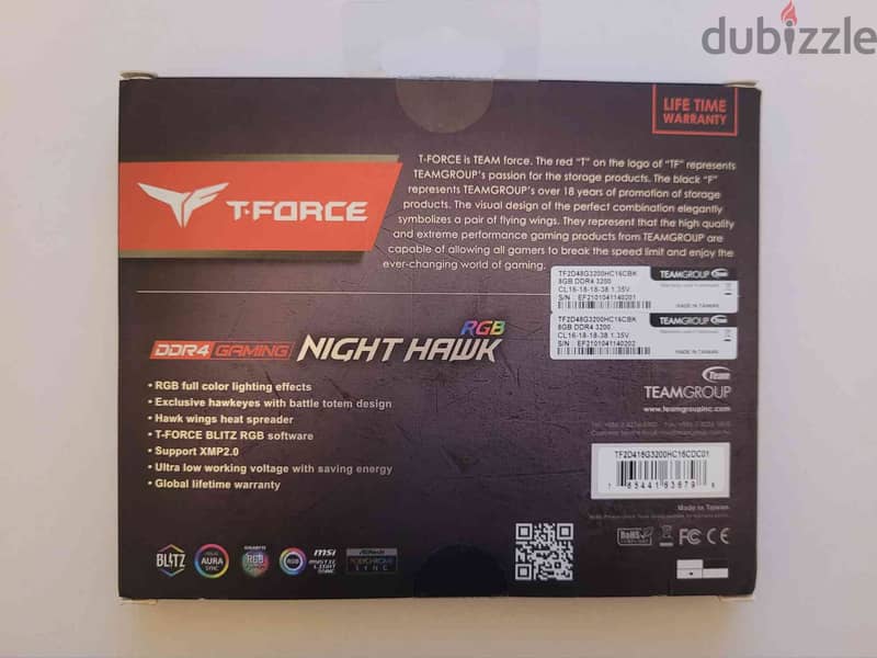 Team Group DDR4 Gaming Night Hawk RGB RAM 16GB Kit (2x 8GB) (White) 1