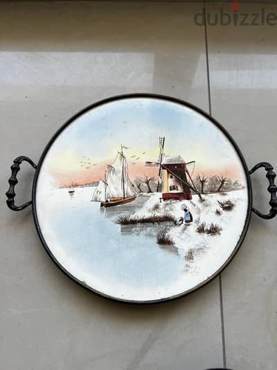 Vintage Dutch Scene Round Serving Tray