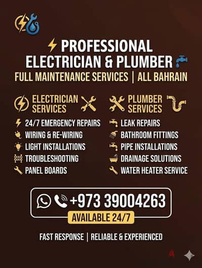 Plumber. Electrical Working All time available 24 hours