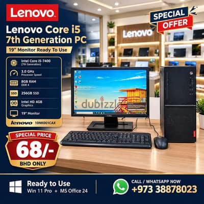 Lenovo Core i5 7th Gen 3.0Ghz 8GB RAM 256GB SSD 19" Monitor Computer S