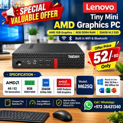 Offer LENOVO Tiny Mini AMD 7th Generation Smart PC AMD Graphics Card