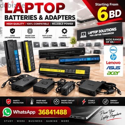 Laptop Adapters & Batteries – Starting from BD 6 Only - Call /36841488