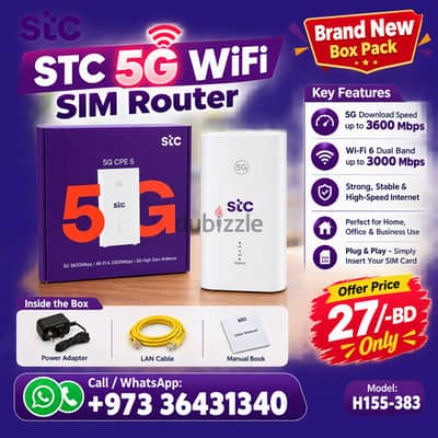 Brand New STC 5G WiFi-6 SIM Router (Boxpack) Ultra High Speed  27/-BD
