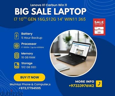Lenovo X1 Carbon i710Th Gen Ram 16g SSD 512