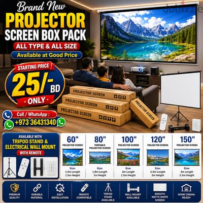 New Projector Screen Box Pack All Size With Stand & Wall Mounted Avail