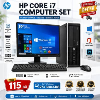 HP Core i7 Computer Set 16GB RAM 512GB SSD Win 10 Pro Office- 36841488