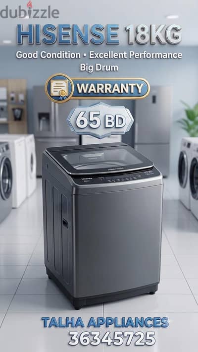 18KG Hisense Top Load Good Working Performance With Warranty 65BD
