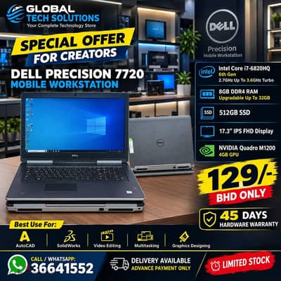 Dell Precision Core i7 Nvidia 4GB GPU 17.3" FHD Big Screen 512GB SSD
