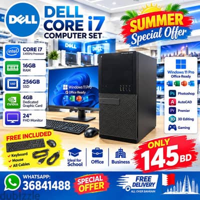 DELL CORE i7 COMPUTER SET NVIDIA 4GB 16GB RAM 24" FHD Monitor-36841488