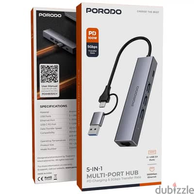 Porodo 5 IN1 Multi Port Hub PD Charging