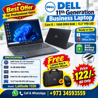 DELL 11th Generation Business Laptop Core i5 16GB DDR4 RAM Ready Win 1