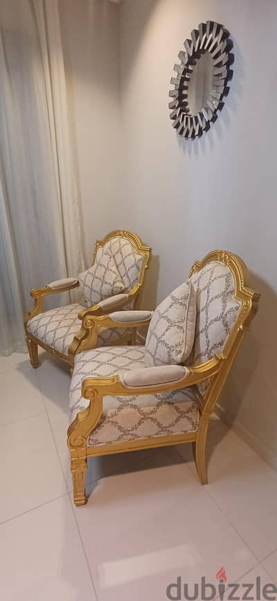 Elegant Gold Accent Chairs with Patterned Upholstery (Pair)