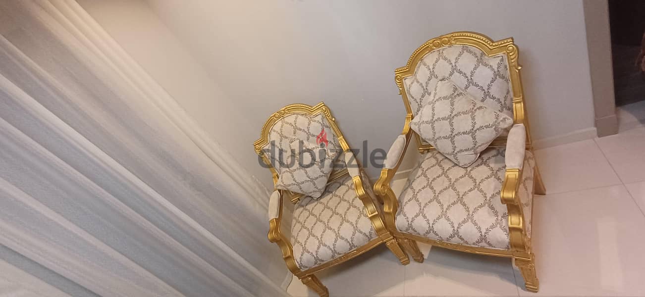 Elegant Gold Accent Chairs with Patterned Upholstery (Pair) 2
