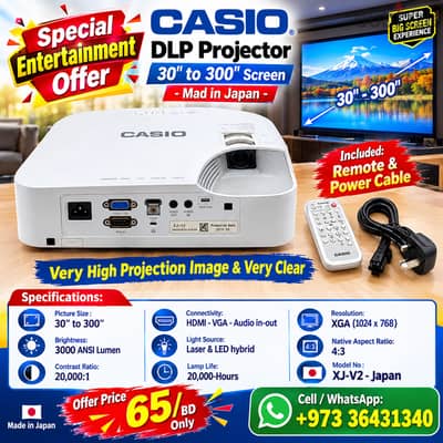 CASIO Projector - 30" to 300" Screen - Mad in Japan with Remote