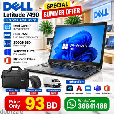 Dell Core i7 8th Gen Laptop 8GB Ram DDR4 256GB SSD Win 11 Pro  8GB RAM