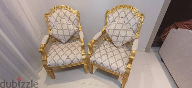 Elegant Gold Accent Chairs with Patterned Upholstery (Pair)