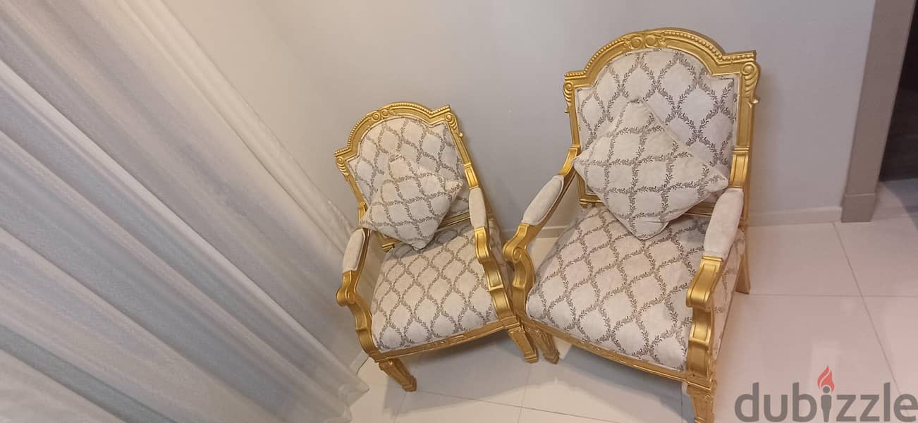 Elegant Gold Accent Chairs with Patterned Upholstery (Pair) 2